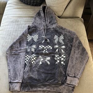 Gray Hoodie with Checkered Bow Design - NEW!!